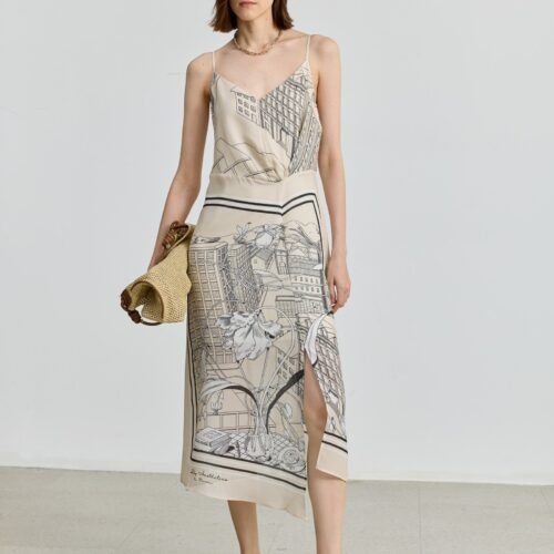 Bias-Cut Printed Dress