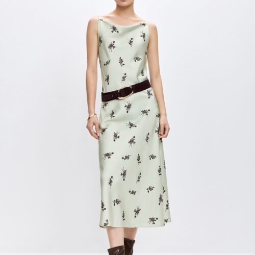 Bias-Cut Cowl Neck Floral Dress