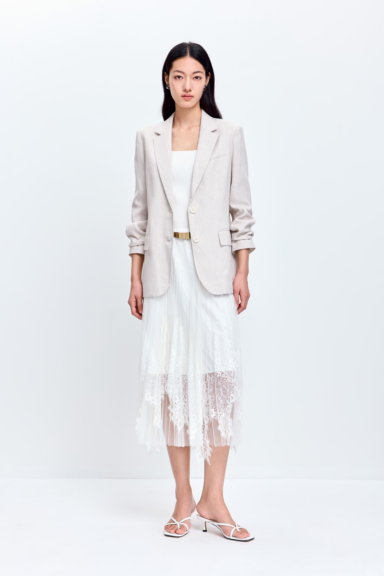 Lace-Paneled Pleated Midi Skirt - Image 2
