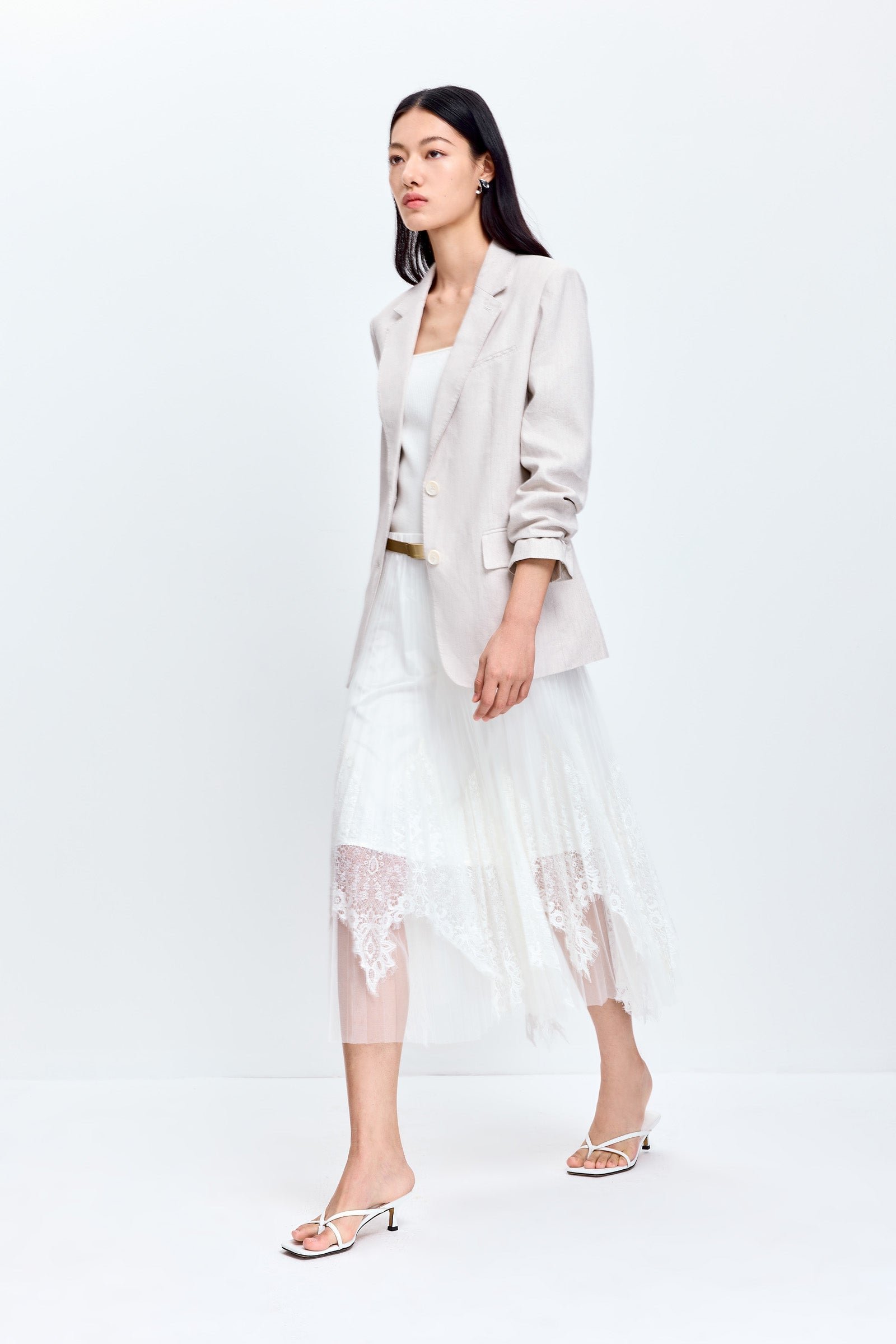 Lace-Paneled Pleated Midi Skirt - Image 3