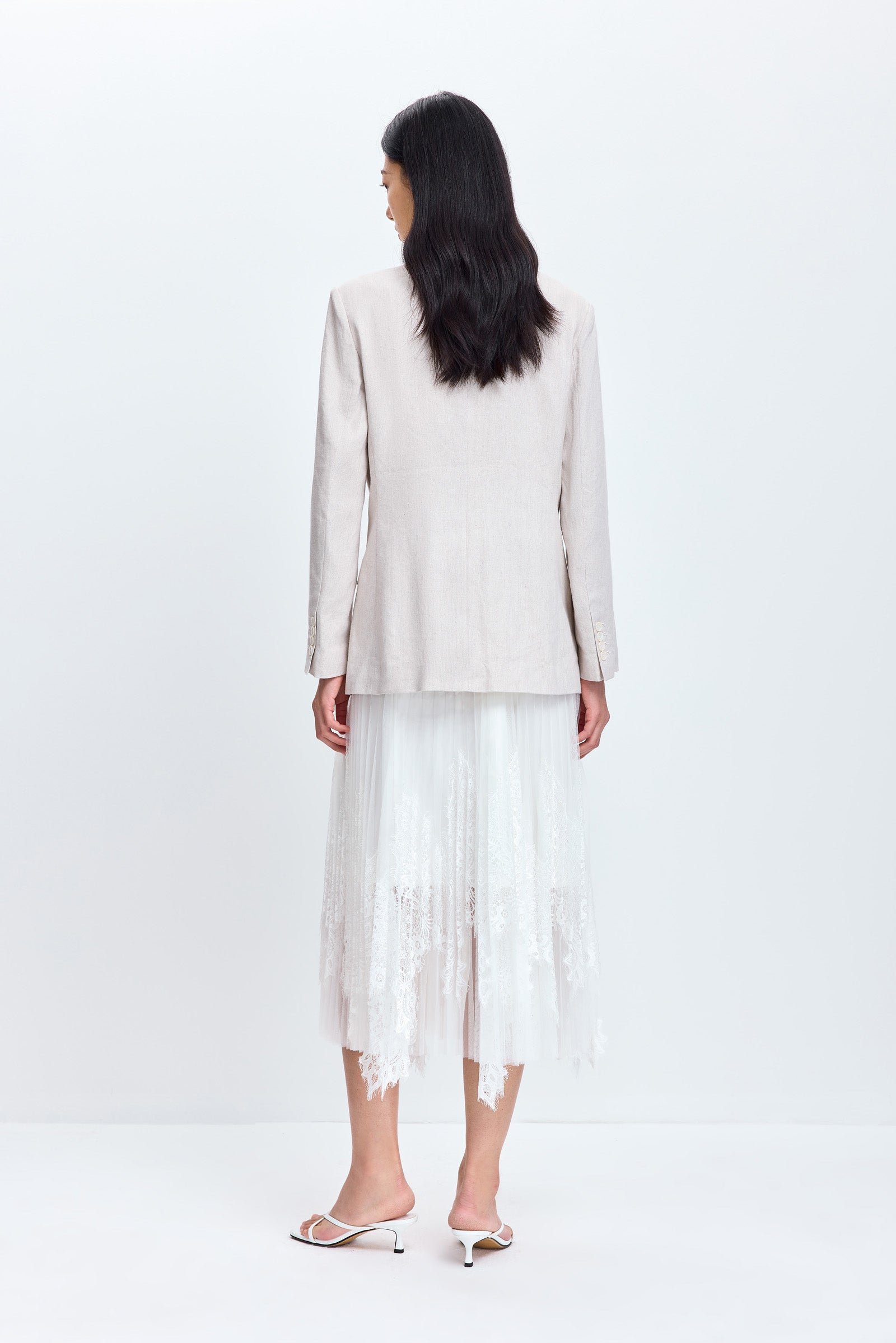 Lace-Paneled Pleated Midi Skirt - Image 4