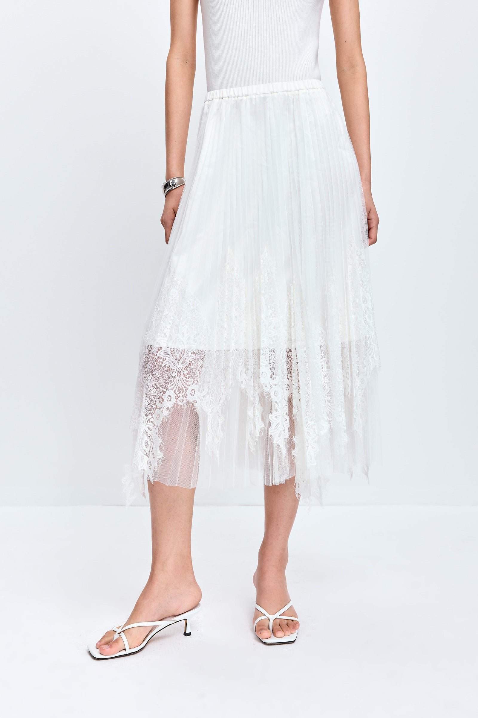 Lace-Paneled Pleated Midi Skirt - Image 5