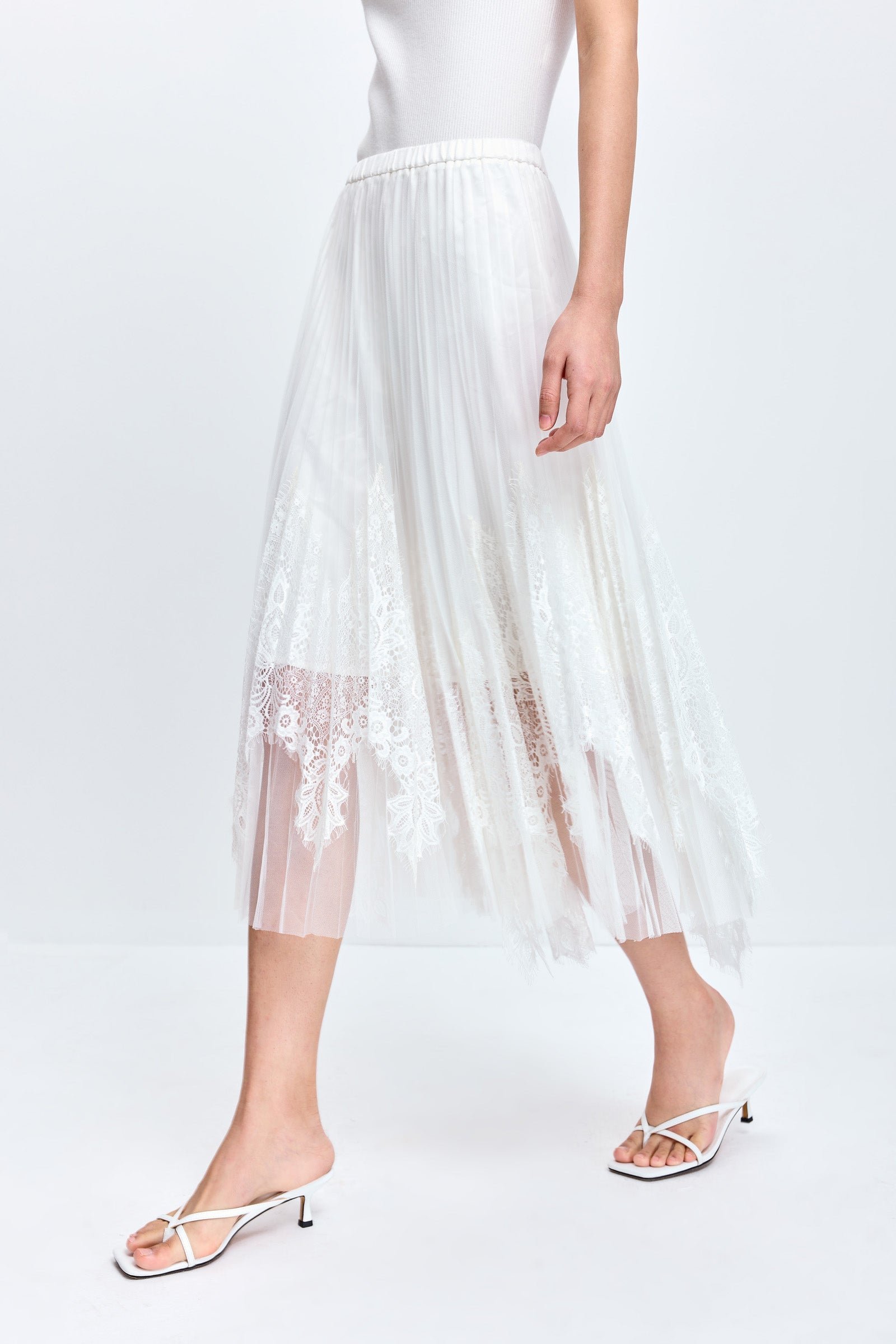 Lace-Paneled Pleated Midi Skirt - Image 6