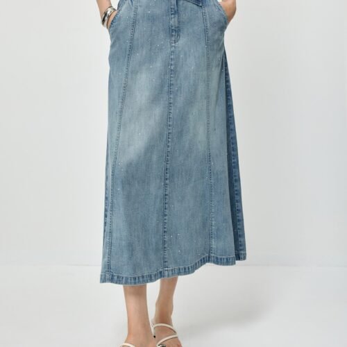 Lyocell-Linen Rhinestone A-Line Skirt