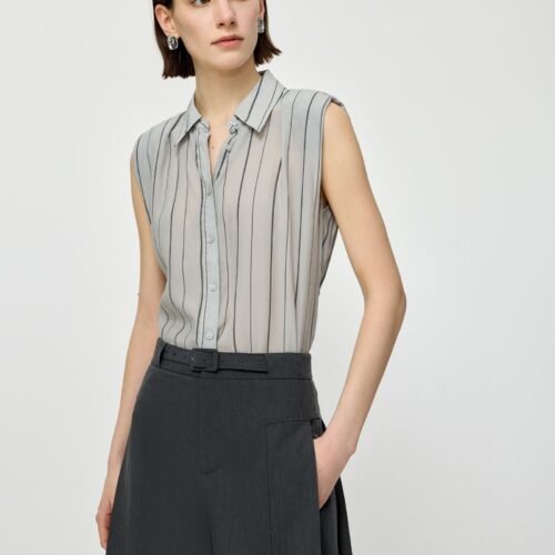 Striped Shoulder-Pad Vest