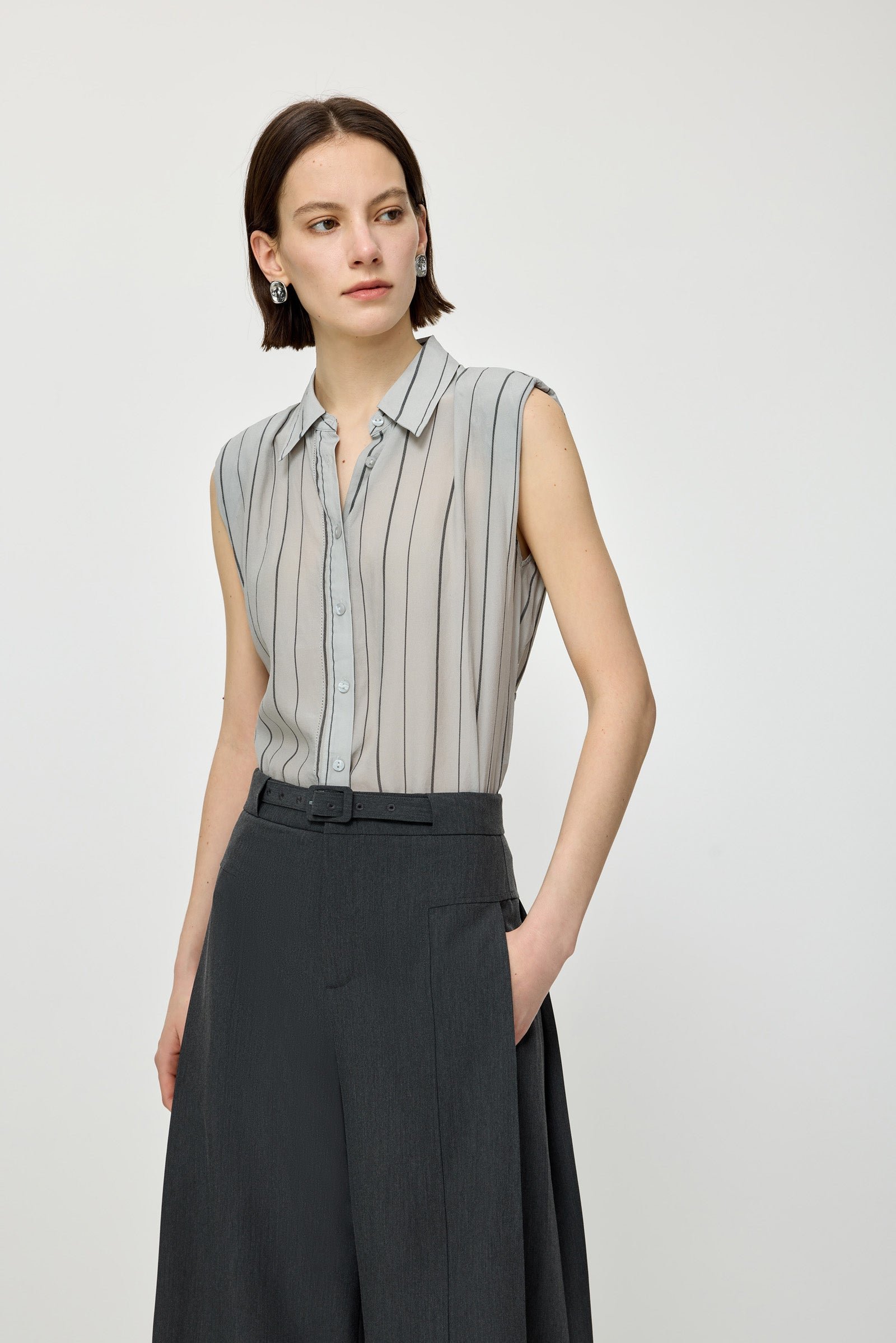Striped Shoulder-Pad Vest