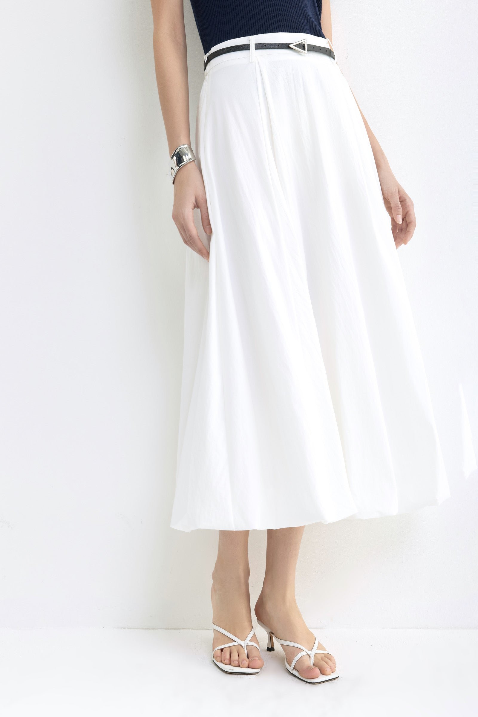 Bubble Hem A-Line Midi Skirt