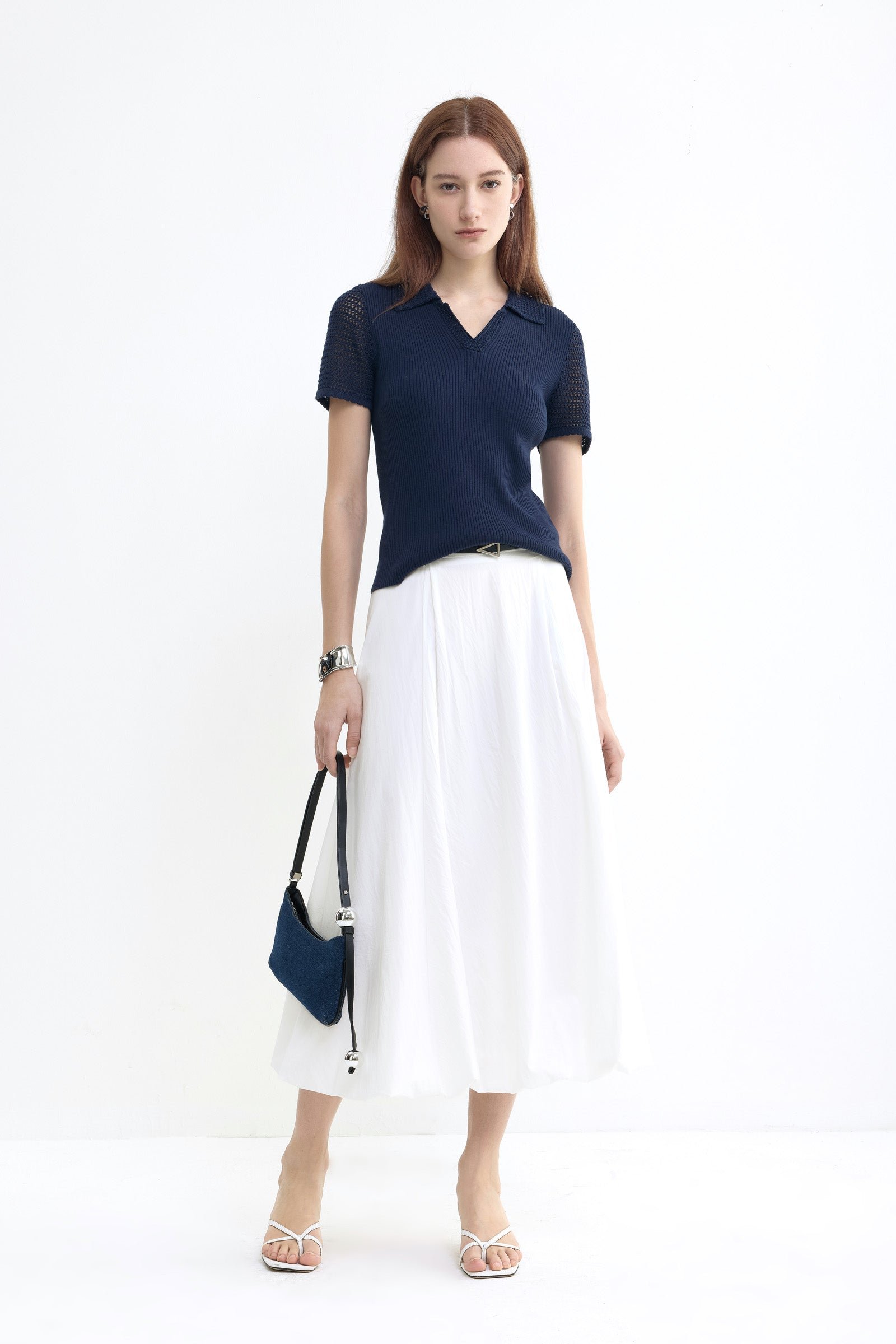Bubble Hem A-Line Midi Skirt - Image 2