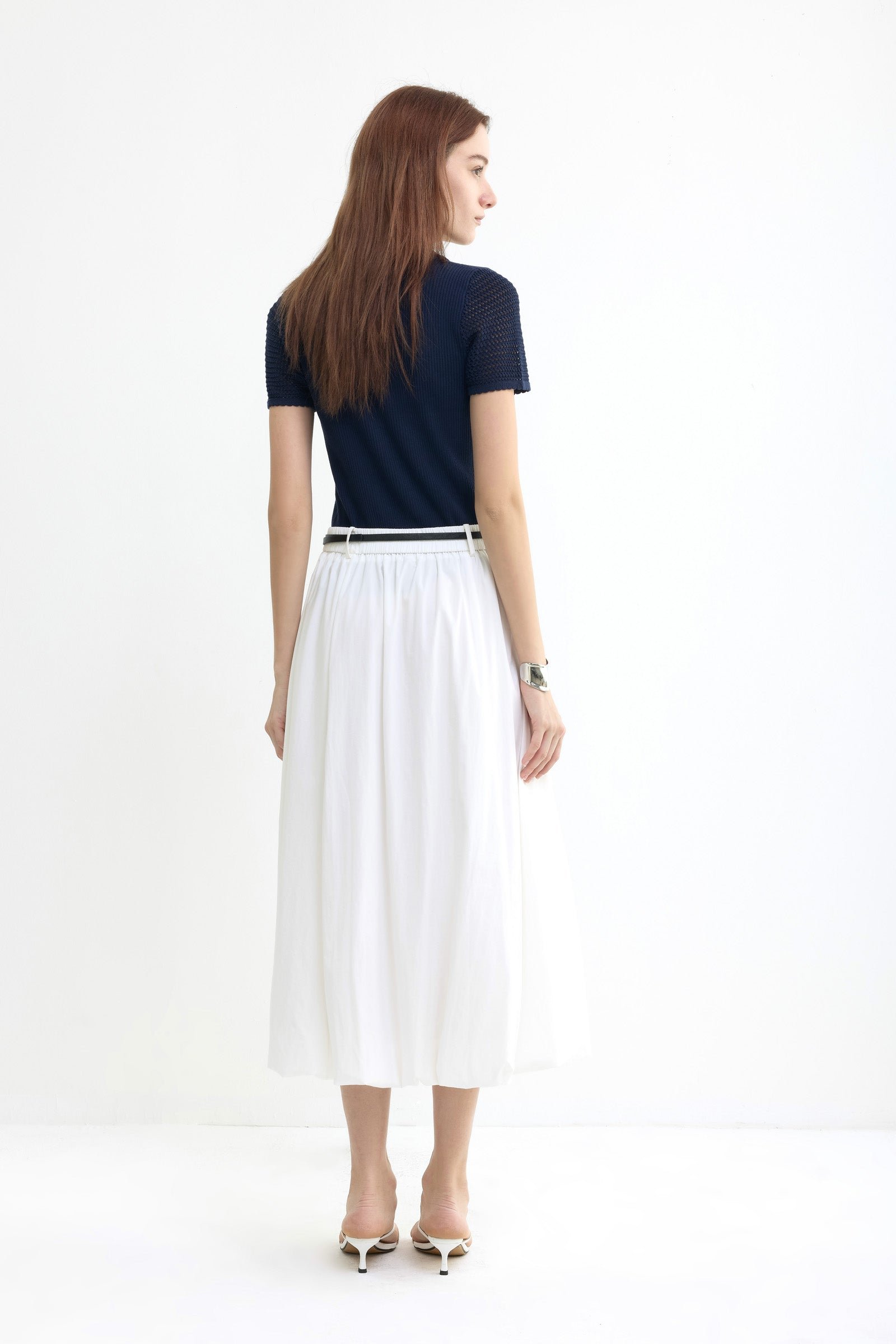 Bubble Hem A-Line Midi Skirt - Image 3