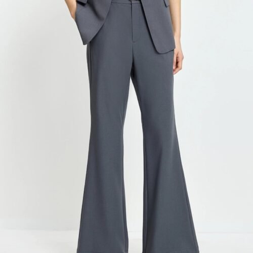 Grey Slim Elastic-Waist Trousers