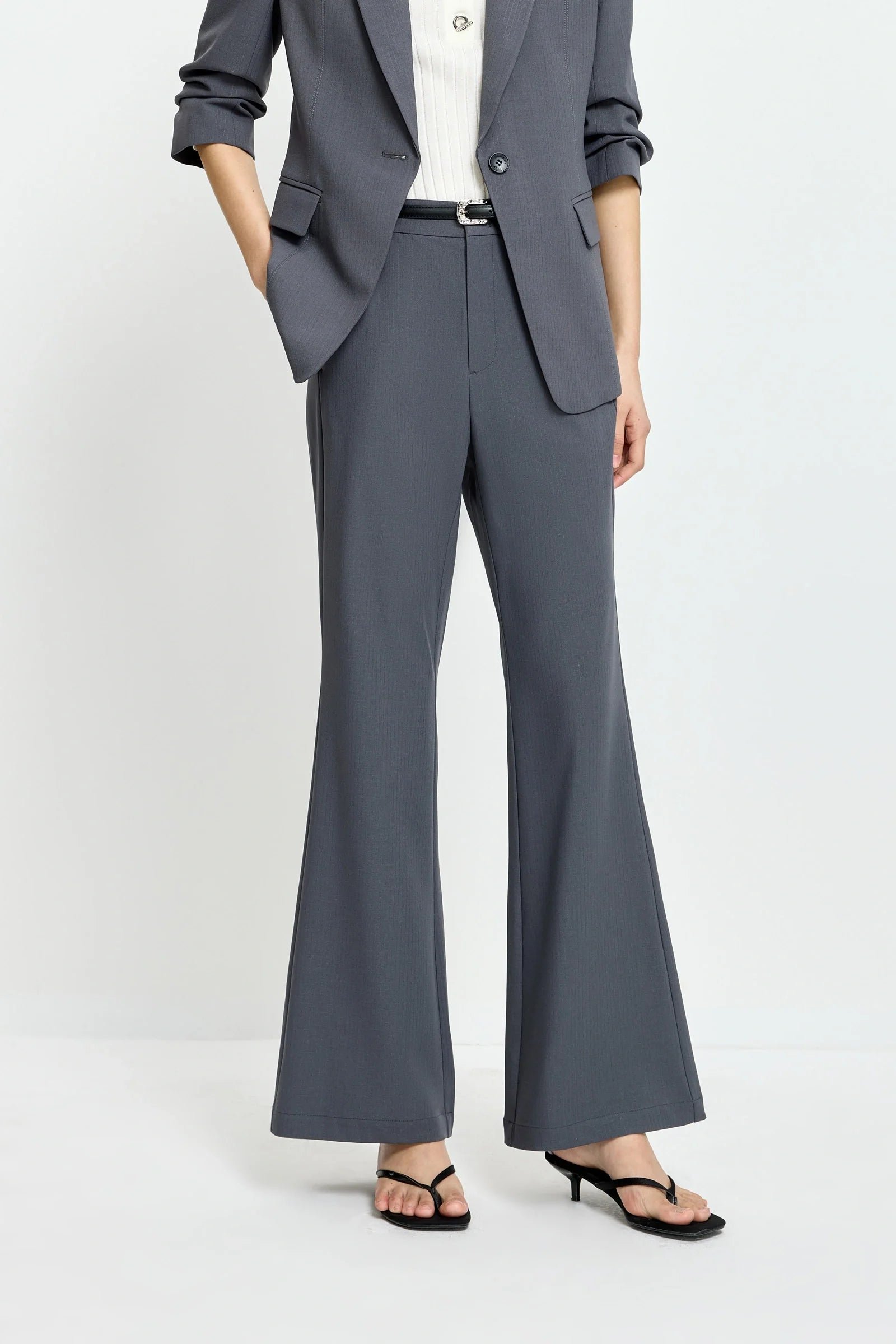 Grey Slim Elastic-Waist Trousers