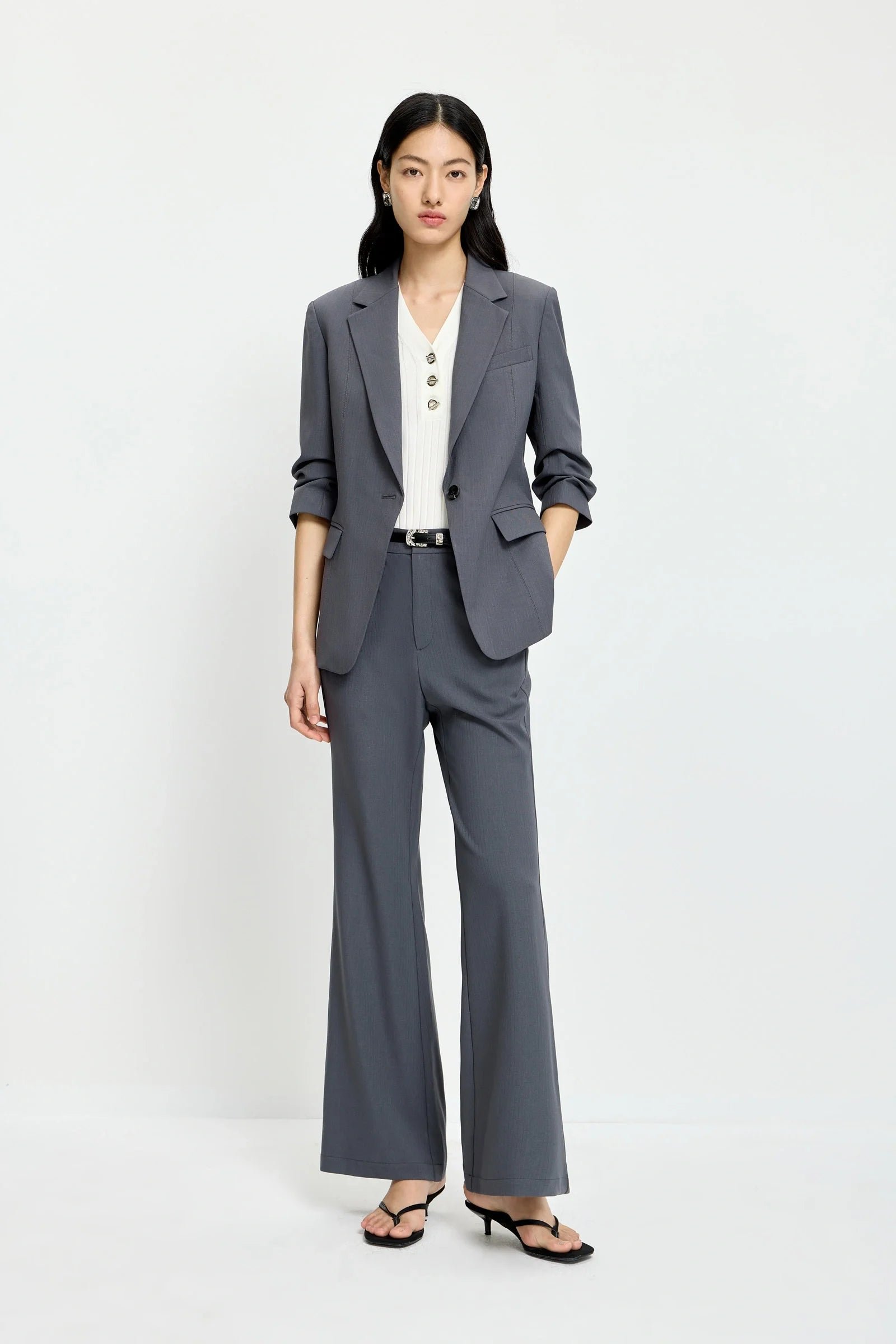 Grey Slim Elastic-Waist Trousers - Image 2