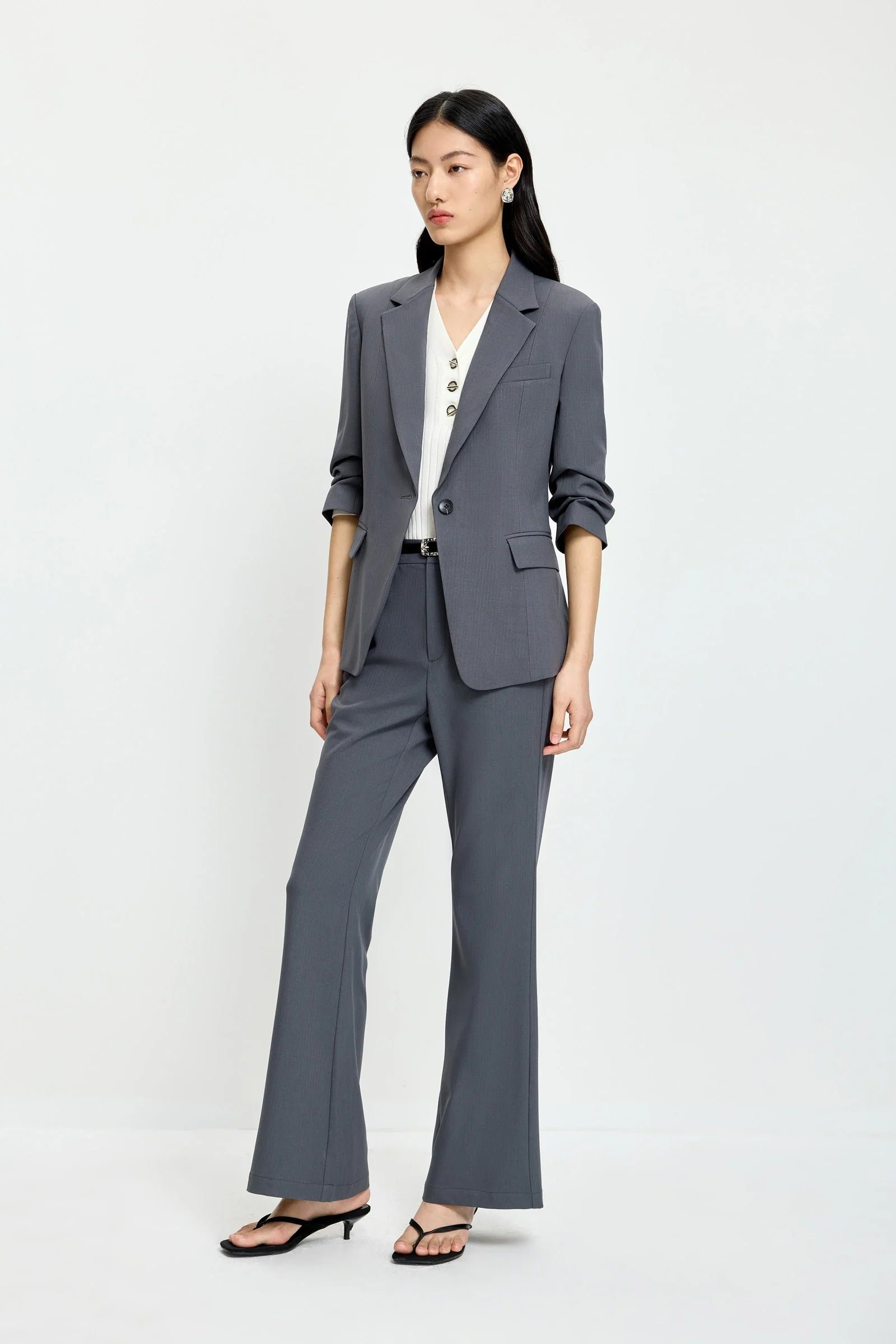 Grey Slim Elastic-Waist Trousers - Image 3