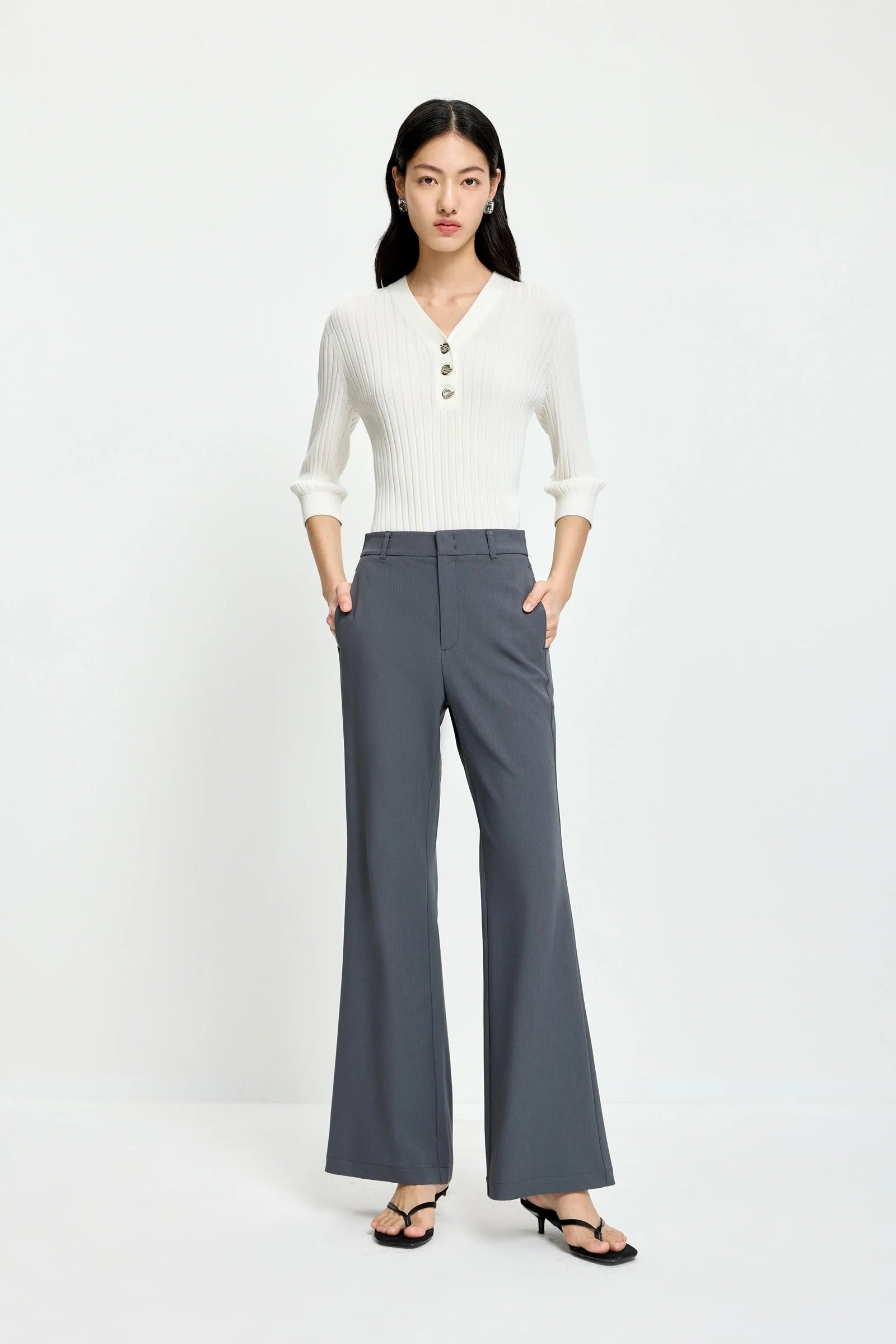 Grey Slim Elastic-Waist Trousers - Image 4
