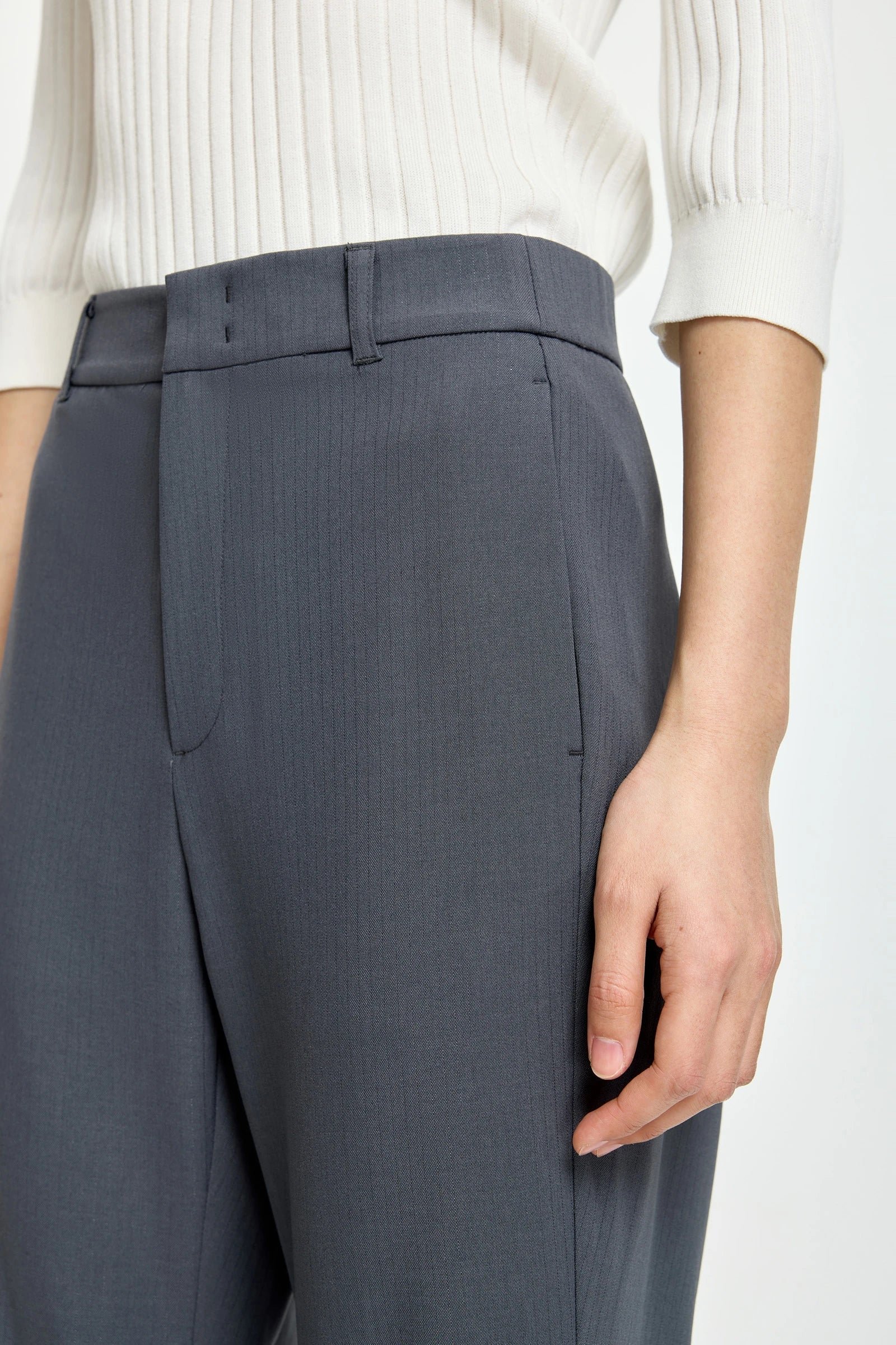 Grey Slim Elastic-Waist Trousers - Image 6