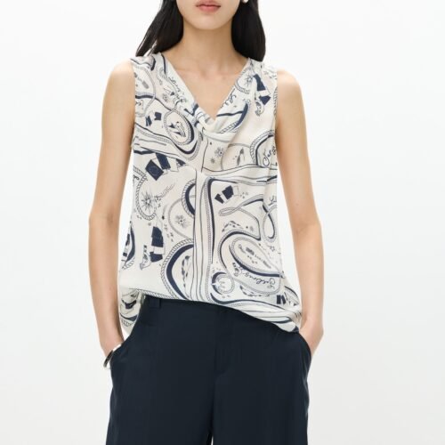 Bias-Cut Printed Cowl Neck Top