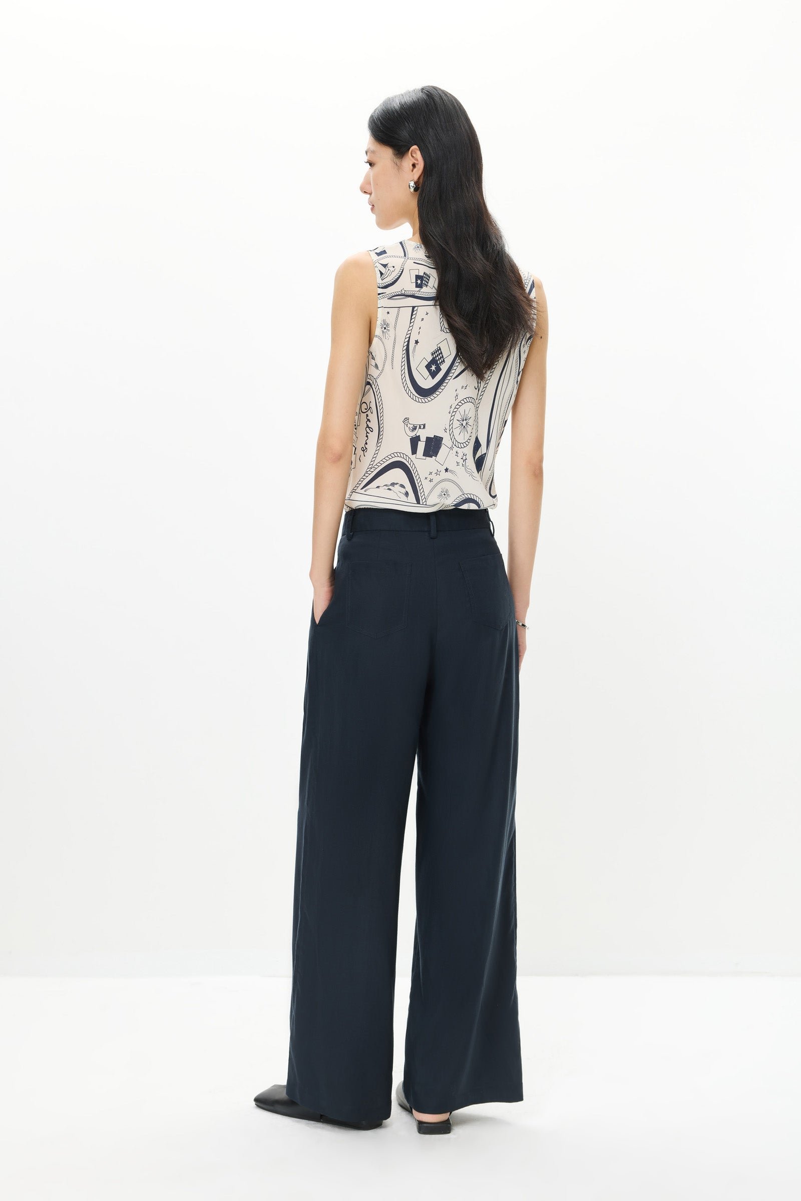 Bias-Cut Printed Cowl Neck Top - Image 4