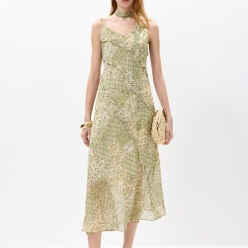 Asymmetric Tie-Strap V-Neck Dress