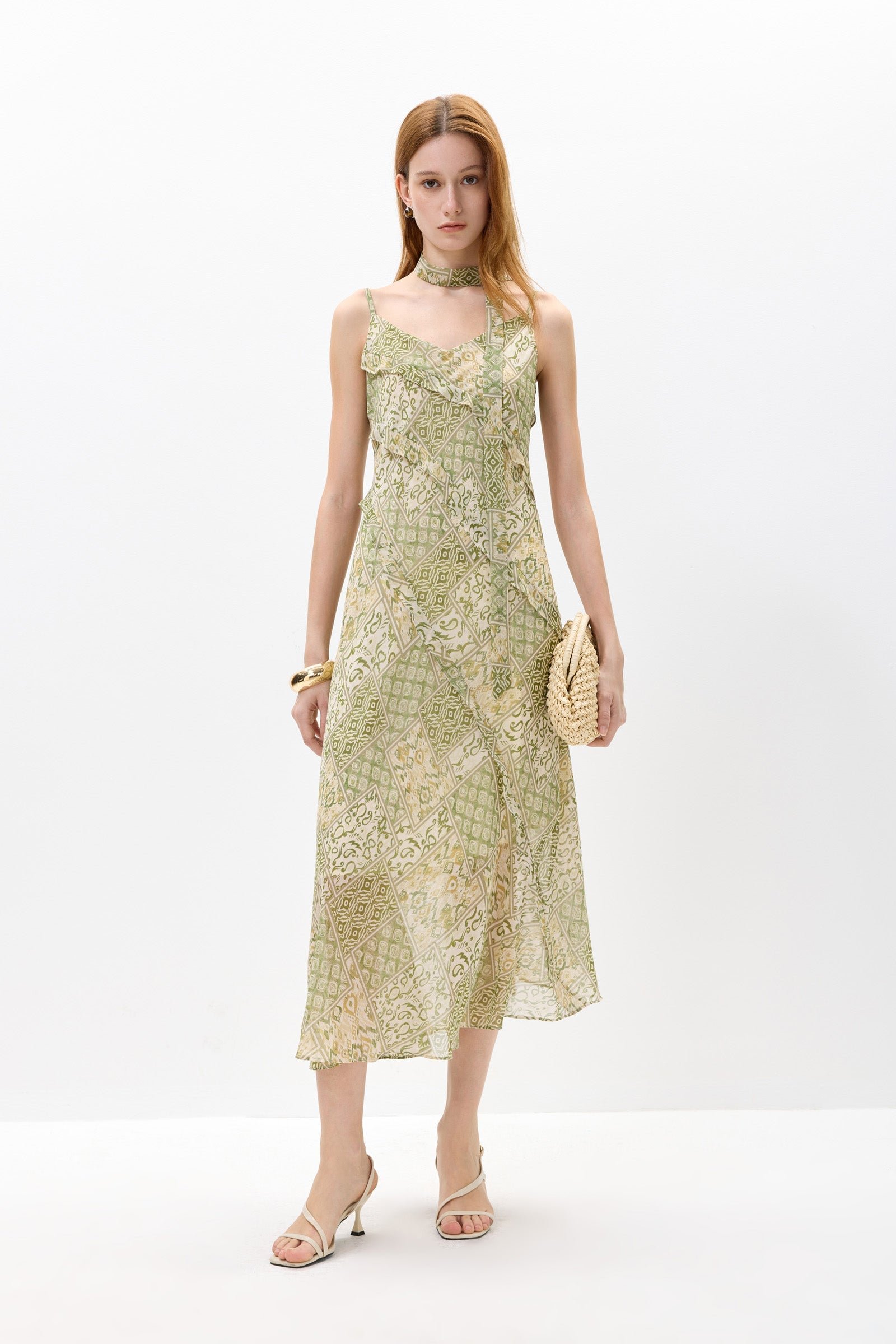 Asymmetric Tie-Strap V-Neck Dress