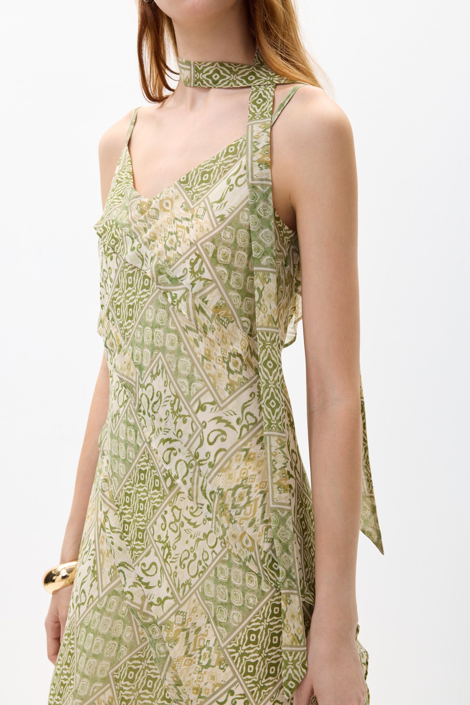 Asymmetric Tie-Strap V-Neck Dress - Image 4