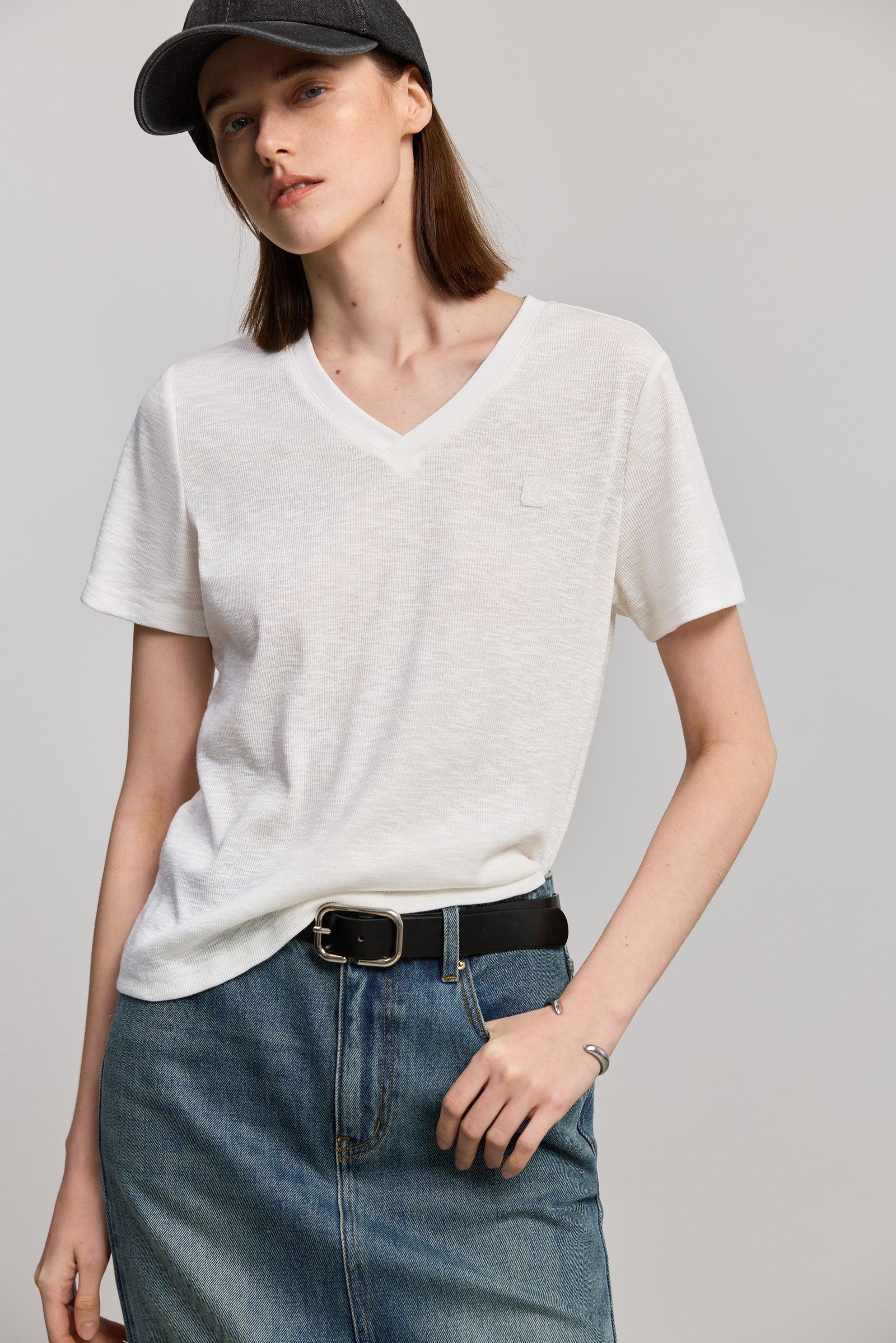 Textured V-Neck Tee