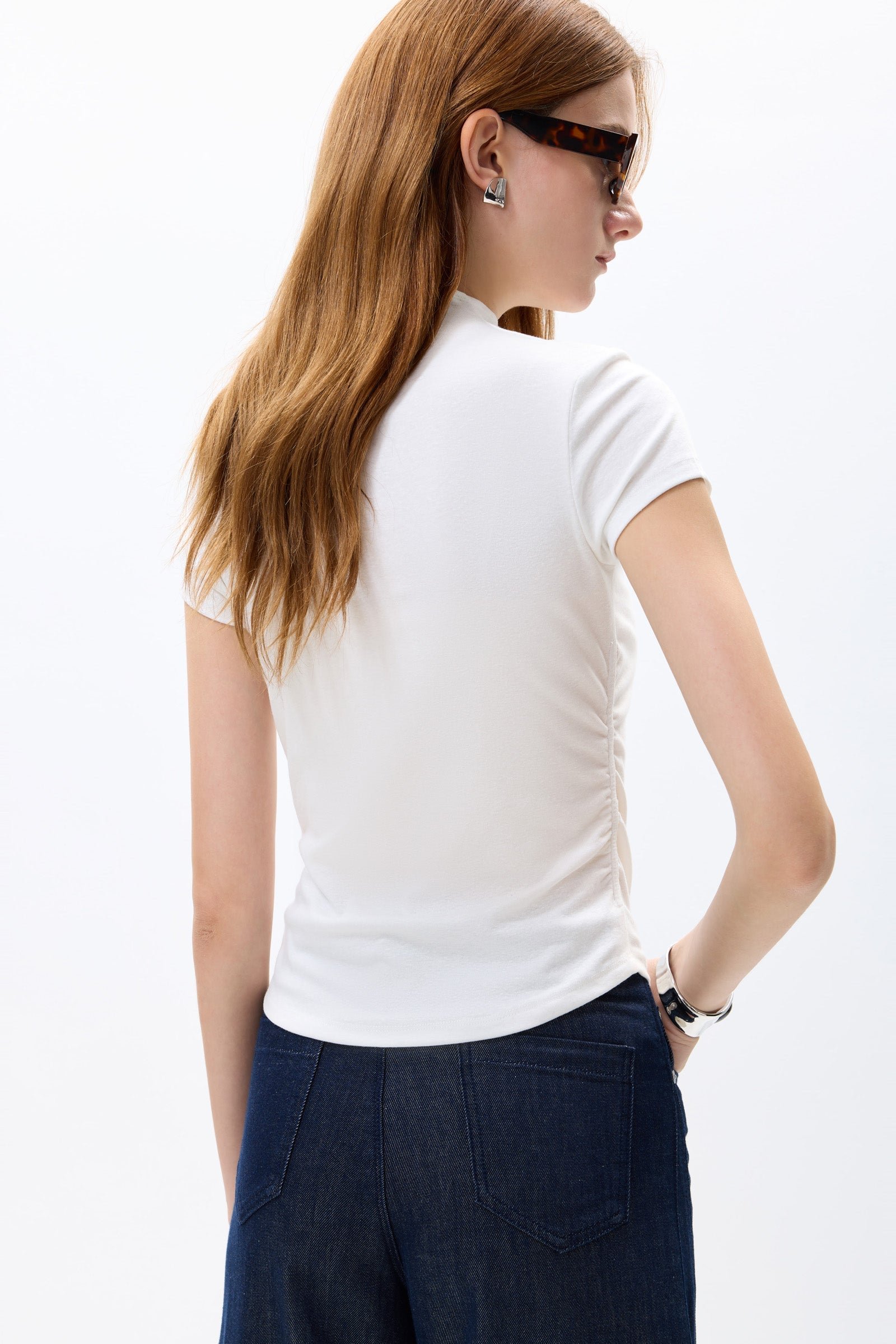 Mock Neck Cap-Sleeve Fitted Tee - Image 6